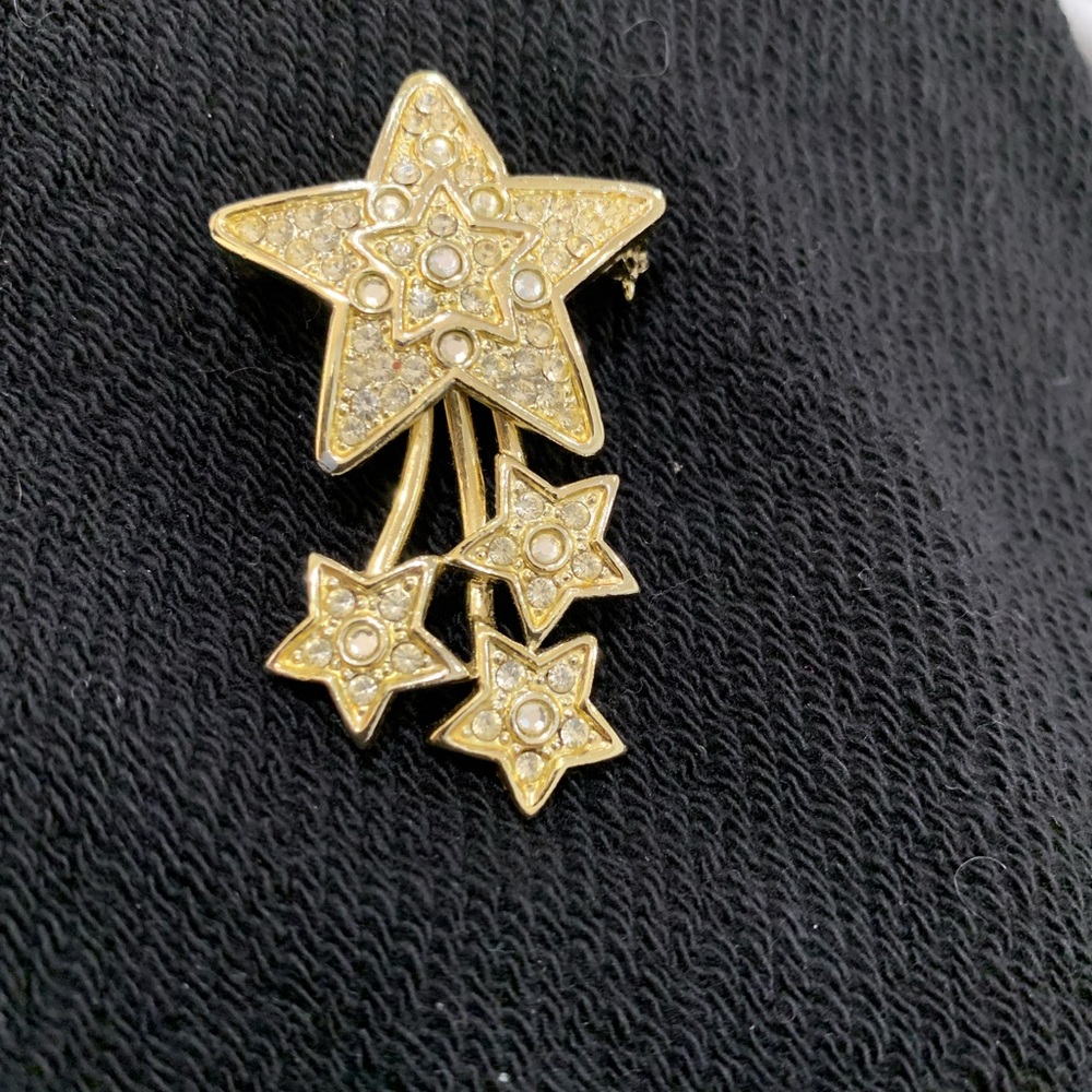Vintage Signed Danecraft Goldtone Clear Rhinestone Articulated Shooting Star Pin